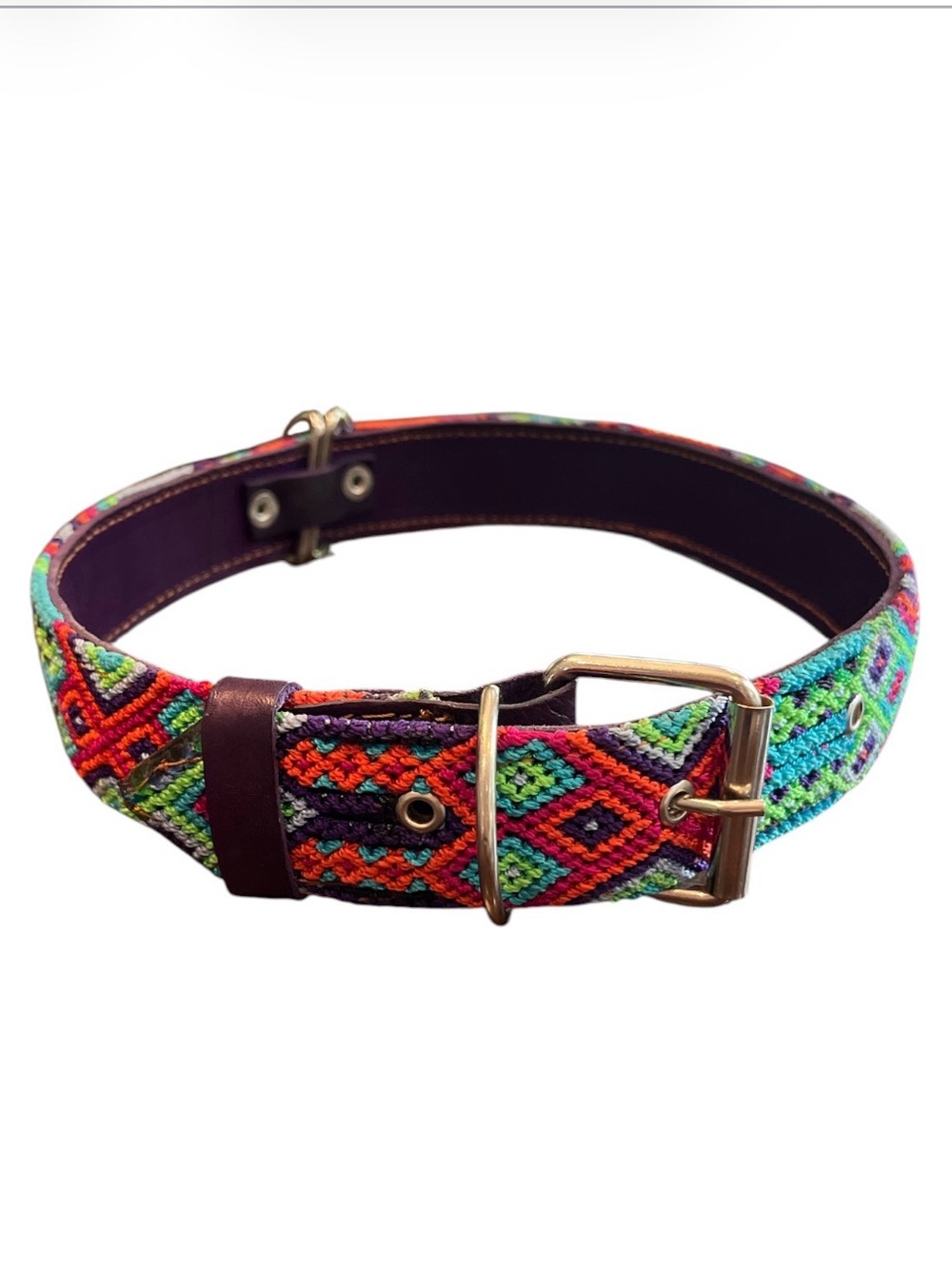 DOG COLLAR Handwoven Multicolour Leather Vibrant Purple Red Orange Green 26" NEW